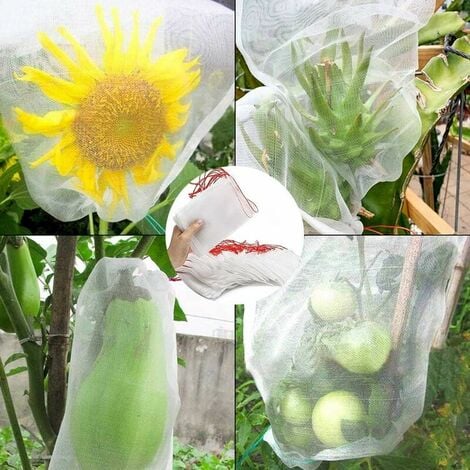 Set of 100 Anti-Insect Net Bags, Nylon Garden Protection Net, Reusable Fruit and Plant Protection Bag, Anti-Bird Grape Bag with Drawstring (15 x 10cm (100