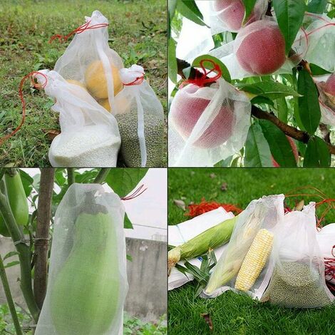 Set of 100 Anti-Insect Net Bags, Nylon Garden Protection Net, Reusable Fruit and Plant Protection Bag, Anti-Bird Grape Bag with Drawstring (15 x 10cm (100