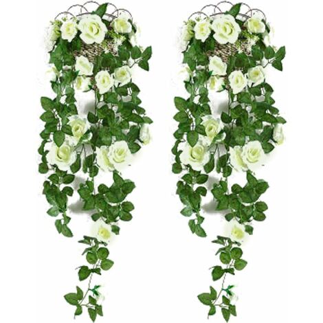 Artificial Wisteria Basket Vine White Artificial Hanging Flowers Fake Hanging Baskets Artificial Flowers for Garden Wall Fence Wedding Balcony Outdoor Inside Home Door Decoration