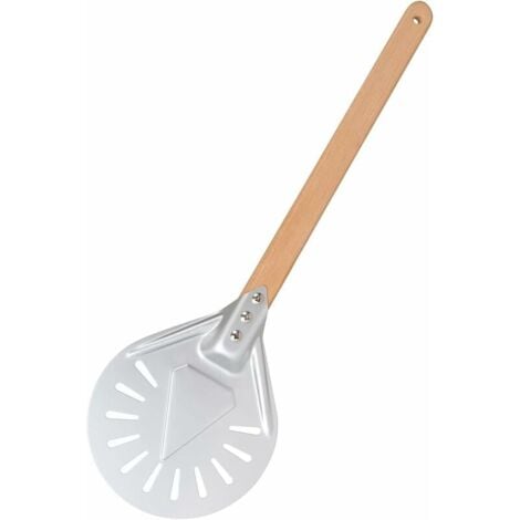 7 Inch Round Pizza Peel, Perforated Pizza Peel with Long Removable Wooden Handle, Made of Aluminum and Non-Slip Handle