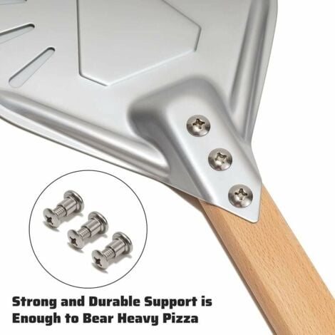 7 Inch Round Pizza Peel, Perforated Pizza Peel with Long Removable Wooden Handle, Made of Aluminum and Non-Slip Handle