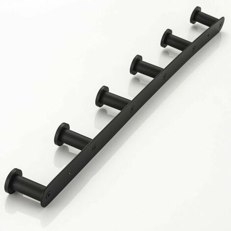 Stainless Steel Wall Coat Rack Coat Hooks with 6 Hooks Black Finish in Bathroom, Bedroom (1/5)