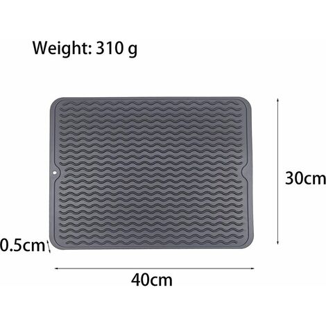 Kitchen Drying Mat, Dish Drainer Mat, Eco-co.ukiendly Silicone Drying Mat, Heat Resistant, Non-slip and Dishwasher Safe 40x30cm