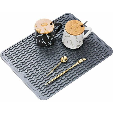 Kitchen Drying Mat, Dish Drainer Mat, Eco-co.ukiendly Silicone Drying Mat, Heat Resistant, Non-slip and Dishwasher Safe 40x30cm