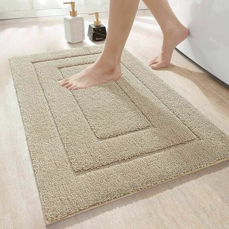 Non-Slip Bath Mat, Soft Microfiber Bath Mat, Water Absorbent, Machine Washable, Extra Thick Shower Mat for Bathroom, 50 x 80 cm, Beige (1/5)