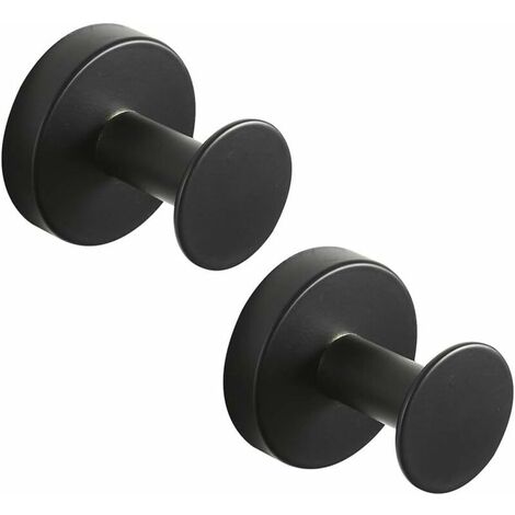 Set of 2 Round Stainless Steel Coat Hook Black Color, Bathrobe Hook Black Painted Finish Wall Mount, Modern Style Towel Rack (1/5)