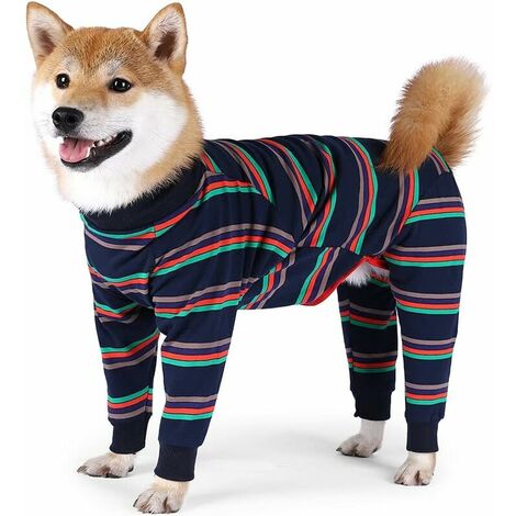 Dog Pajamas Flexible Pet Sleeping Jumpsuit Breathable Dog Nightclothes Comfy Puppy Four Legs Recovery Suit Pullover Sleepwear Onesie for Medium Dogs Large Dogs Indoor Outdoor(Striped,Medium)