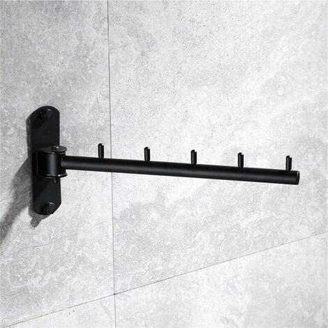 Folding Wall Mounted Coat Hanger Clothes Hook Stainless Steel Swing Arm Holder Clothing Hanging System with 5 Hooks Space Saving Clothing Organizer Used for Bedrooms Laundry Rooms Bathroom