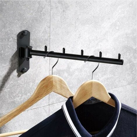 Folding Wall Mounted Coat Hanger Clothes Hook Stainless Steel Swing Arm Holder Clothing Hanging System with 5 Hooks Space Saving Clothing Organizer Used for Bedrooms Laundry Rooms Bathroom