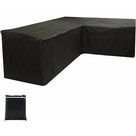 L-shaped garden furniture cover, patio furniture cover waterproof, windproof garden table cover protective cover, with outdoor garden patio storage bag (black, 215X215X87cm)