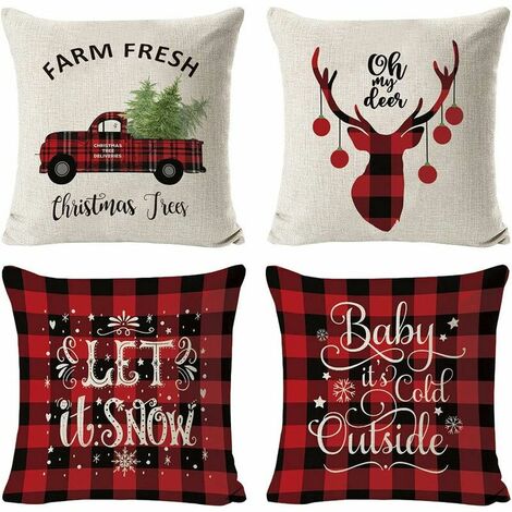 Pillowcase Christmas Decorations Pillow Covers 4 Pack, Christmas Tree Snowflake Reindeer Home Decor Linen Throw Pillows Pillowcase Xmas Holiday Farmhouse Home Bedroom Decorative Cushion, (1/5)