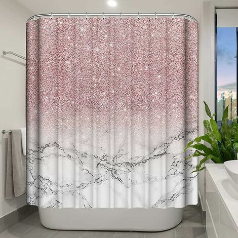 Shower curtain marble pink shiny (no glitter) bathroom curtain with 12 hooks, durable waterproof polyester modern women's shower curtain, 72x72 inches (1/5)