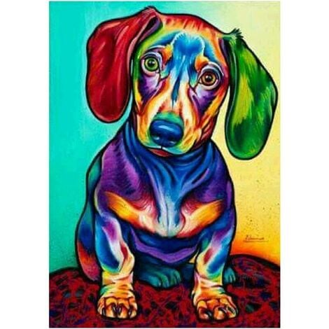 DIY Diamond Painting Dog Kits for Adults and Kids, Full Drill Round Diamond Painting Art Kits Dachshund 5D Gem Painting Embroidery Rhinestone Cross Stitch Arts Canvas Wall Art Decor 30x40cm