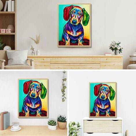 DIY Diamond Painting Dog Kits for Adults and Kids, Full Drill Round Diamond Painting Art Kits Dachshund 5D Gem Painting Embroidery Rhinestone Cross Stitch Arts Canvas Wall Art Decor 30x40cm