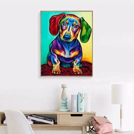 DIY Diamond Painting Dog Kits for Adults and Kids, Full Drill Round Diamond Painting Art Kits Dachshund 5D Gem Painting Embroidery Rhinestone Cross Stitch Arts Canvas Wall Art Decor 30x40cm