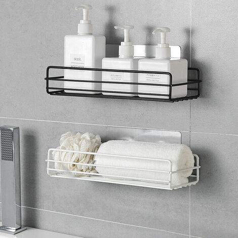 Wall Mounted Bathroom Shelves, Floating Shelves, White, Adhesive Shelf, Wall Storage Shelves, Punch Free Shelf for Kitchen, Bathroom, Living Room, Bedroom, Office, Library