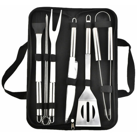 Ensemble d'Outils De Barbecue, 9PCS Barbecue Ustensiles en Acier Inoxydable pour Grillade avec Boîte de Rangement/Spatule/Fourchette/Pince/Couteau/Brochettes et Pinceau pour Extérieur/Camping/Jardin (1/5)