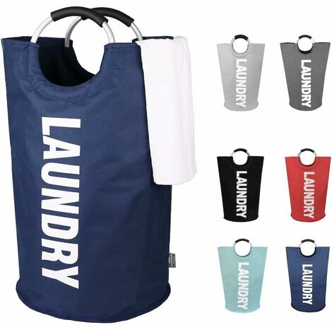 82L Large Collapsible Washing Laundry Basket Bag (6 Colors) for Bedroom, Fabric (Dark Blue, L) (1/5)