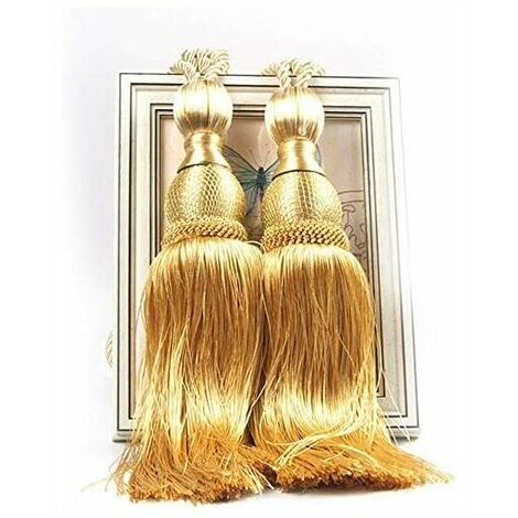 2PCS Home Curtain Tieback, Curtain Clips Rope Tie Band, Tassel Tie Curtain Holder Tassel Home Decoration Curtain Tieback Shallow gold (1/5)