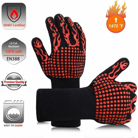 Finger Grill Gloves 1 Pair Barbecue Gloves  Heat resistant oven gloves up to 800 ° C / 1472 ° F  Universal Size Cooking Gloves Cooking Gloves  Extra long （red） non-slip silicone