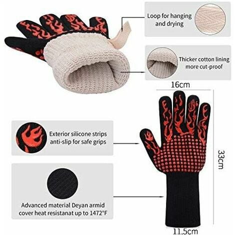 Finger Grill Gloves 1 Pair Barbecue Gloves  Heat resistant oven gloves up to 800 ° C / 1472 ° F  Universal Size Cooking Gloves Cooking Gloves  Extra long （red） non-slip silicone