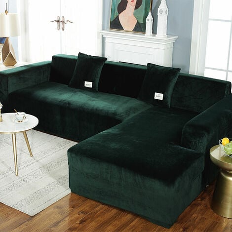 Corner Sofa Cover with Armrests Sofa Cover Stretch L-Shaped Protective Sofa (L-Shaped Corner Sofa, Please Buy Two Pieces)-Dark Green Triple Seat 195-230cm L