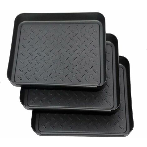 3 Piece Shoe Bin Set, Plastic Shoe Bin with Raised Rim, Black Drip Tray, for Shoes, Flower Pots, Food Bowl (1/5)