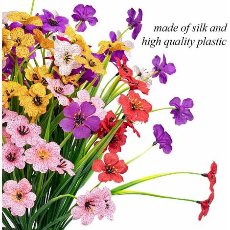 Artificial Plants Outdoor 10 Bundles UV Resistant Artificial Flowers Outdoor - Fade Proof Blue Faux Plants For Garden & Window Box Decor Artificial Flowers For Outdoors