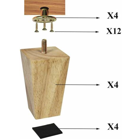 4 Piece Wooden Furniture Legs - Sofa Legs - M8 Screw Bolts (10cm)