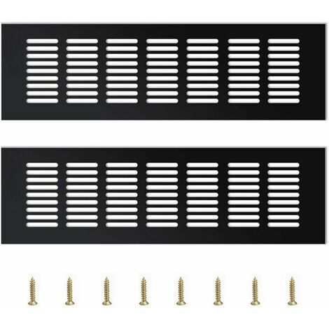 2 Pieces Air Vent Grille Cover,Vent Cover Cupboard Vents Fridge Vent Louvred Wall Vent Grille,Black（30  8  1.5cm）