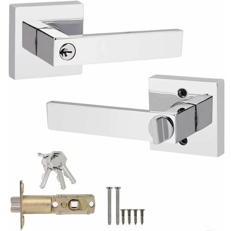 Door Lever with Keys Stainless Steel Bedroom Door Knob Lock External Door Handle Polished Chrome