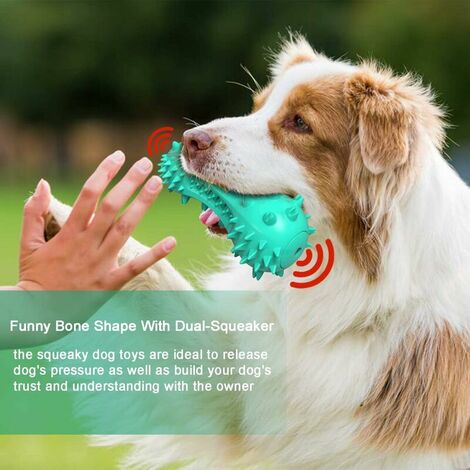 Dog Toothbrush Interactive Chew Toy Durable Natural Rubber Dog Toy with Squeaker Teeth Cleaning and Oral