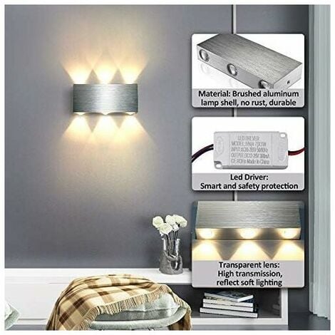 LED Wall Light 18W Indoor Wall Lamp Modern Square Up Down Aluminum Lighting Decoration Light for Bedroom Office Bed Hallway Living Room Hotel Bar Warm White [Energy Class A ++]