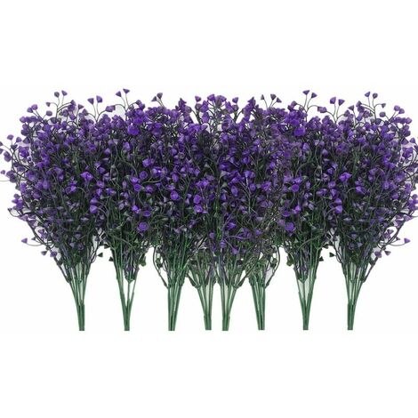 Artificial Plants Shrubs Bushes, Plastic Fake Flowers Wedding Indoor Outdoor Home Garden Verandah Kitchen Office Table Centerpieces Arrangements Christmas Decoration - Deep Purple 8pcs