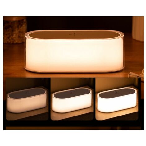 LED Bedside Lamp, Desk Lamp Night Lamp 7 Brightness Levels and Wireless Charger Clock Lamp Wake-up Lamp and Sensitive Touch USB Charging