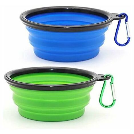 Collapsible Dog Bowl, 2 Pack Portable Feeder for Dog Pet Food Water Bowl for Dog Cat Expandable Pet Feeding Bowl with Hook for Traveling Camping and Home Use (Blue+Green) (1/5)