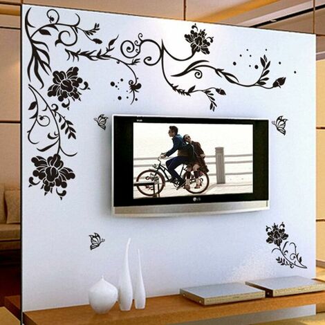 XXL Wall Decal Black Tendril Flower Vine Wall Decal Butterflies Wall Decal Wall Decal Living Room Bedroom Decoration (1/5)