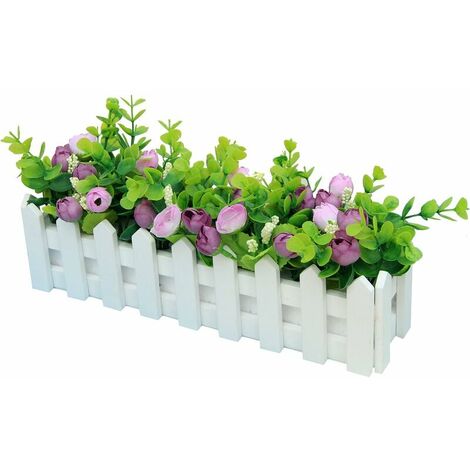 Roses Artificial Plants with Fence Fake Artificial Flowers with Potted Simulation Potted Plants Bonsai Artificial Flowers Artificial Plants Balcony Ornaments Decorations 30 7.5 17 cm - Purpl (1/5)