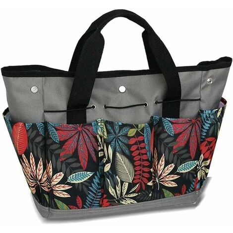 Garden Tool Storage Bag with 9 Pockets - Gardening Gifts for Women, Heavy Duty Tool Set Tote Bag, Indoor / Outdoor Kit, Organizer (Gray + Printed) (1/5)