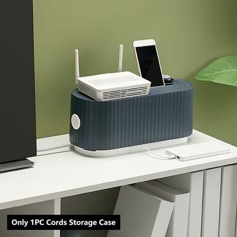 Cable Organizing Box, Cord Management Box Cable Hide Box for TV Wires, Computer, Router Chargers Desktop Organizer （Blue and White）
