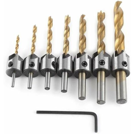 Countersink Round Shank Steel Drill Bits for Chamfering Carpentry with Hex Wrench(3-10mm(3/4/5/6/7/8/10mm)) (1/4)