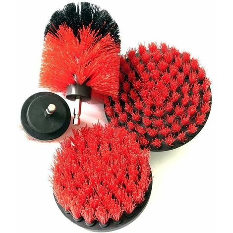 Brush Set for Cleaning Tubs, Sinks, Baseboards, Shower Screens and Pool Tiles (Pack of 4) Red (1/5)