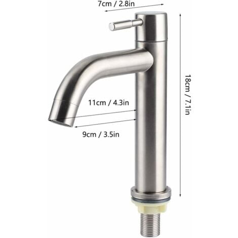 G1/2 Stainless Steel Brushed Single Cold Water Faucet with High Body Single Handle One Hole for Wash Basin(Type 1)