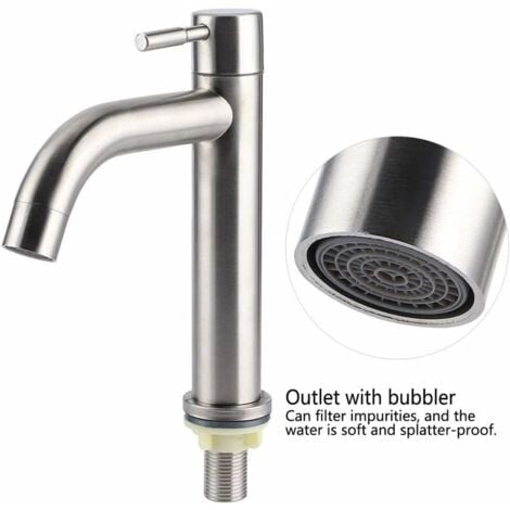 G1/2 Stainless Steel Brushed Single Cold Water Faucet with High Body Single Handle One Hole for Wash Basin(Type 1)