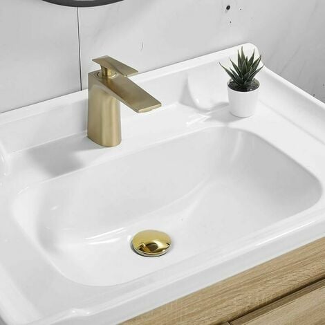 Gold Pop Up Sink Drain Without Overflow, Drain Plug with Strainer Basket, Waste Drain for Bathroom Sink Brass