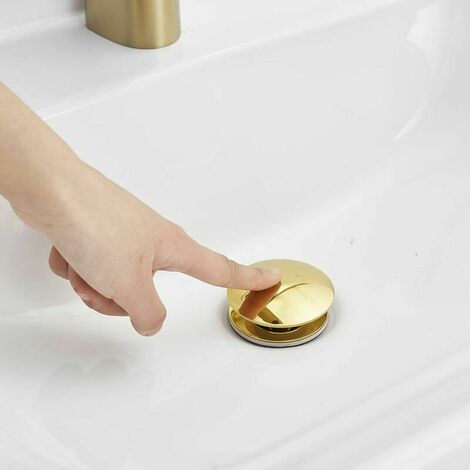 Gold Pop Up Sink Drain Without Overflow, Drain Plug with Strainer Basket, Waste Drain for Bathroom Sink Brass