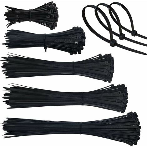 500 Pieces Plastic Cable Ties, Plastic Cable Ties 4mm Zip Ties 100/150/200/250/300mm, Cable Ties Clamps Rilsan Nylon for Cable Management (Black) (1/5)