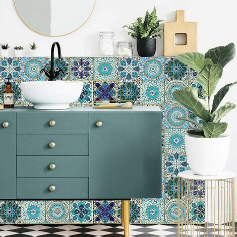 Self Adhesive Tile Wallpaper, PVC Modern Style Waterproof Self Adhesive Wall Stickers Home Decor for Bathroom Decor Kitchen Walls Stairs (20  20CM)