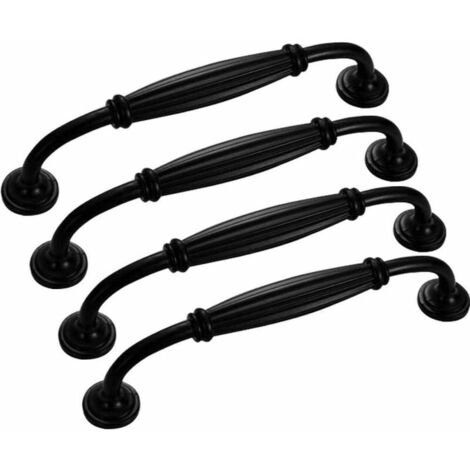 4 PCS Furniture Door Handle,Black Stick Kitchen- Cupboard Handles Drawer Bedroom Furniture Pull Hole Center 128mm