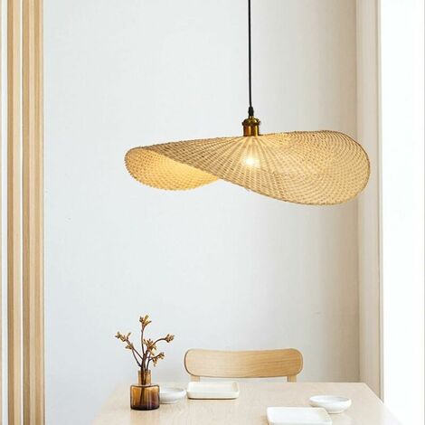Bamboo Rattan Pendant Light Woven Loft Country Chandelier Hat Hanging Lamp Height Adjustable Bedroom Lighting Lighting Pendant Light Study Room Living Room Cafe Decorative Ceiling Light,Ø40cm [Class